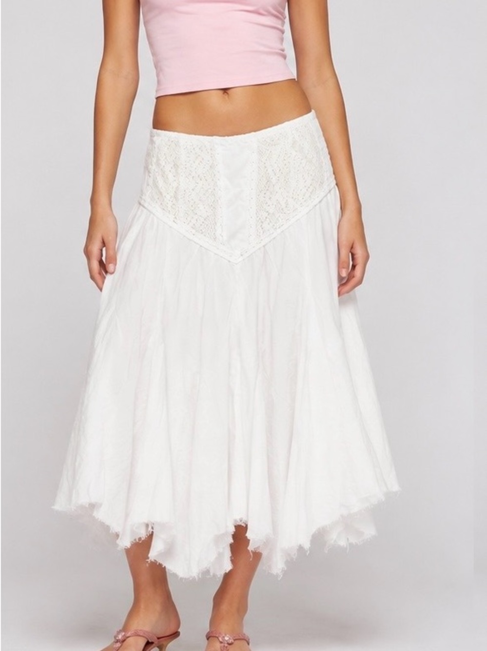 Free People White Boho Lace-Panel High-Low Skirt